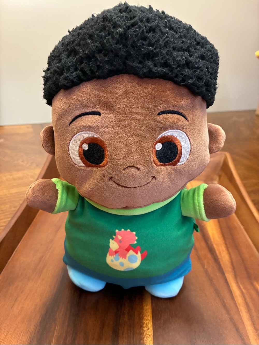 Squishmallows Brown Plush Doll with Green Shirt and Black Hair
